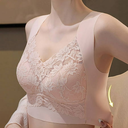 Up to 60% off Wireless Bra  Women s New Seamless Lace Back Bra Women s Lifting Sagging Bra Gathered Without Steel Rings Sleep Bra(Pink XXL)