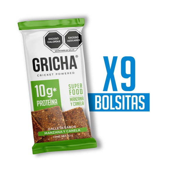 Gricha 9 Pack Galletas Con Proteina Y Cereales Integrales Sabor Manzana Canela