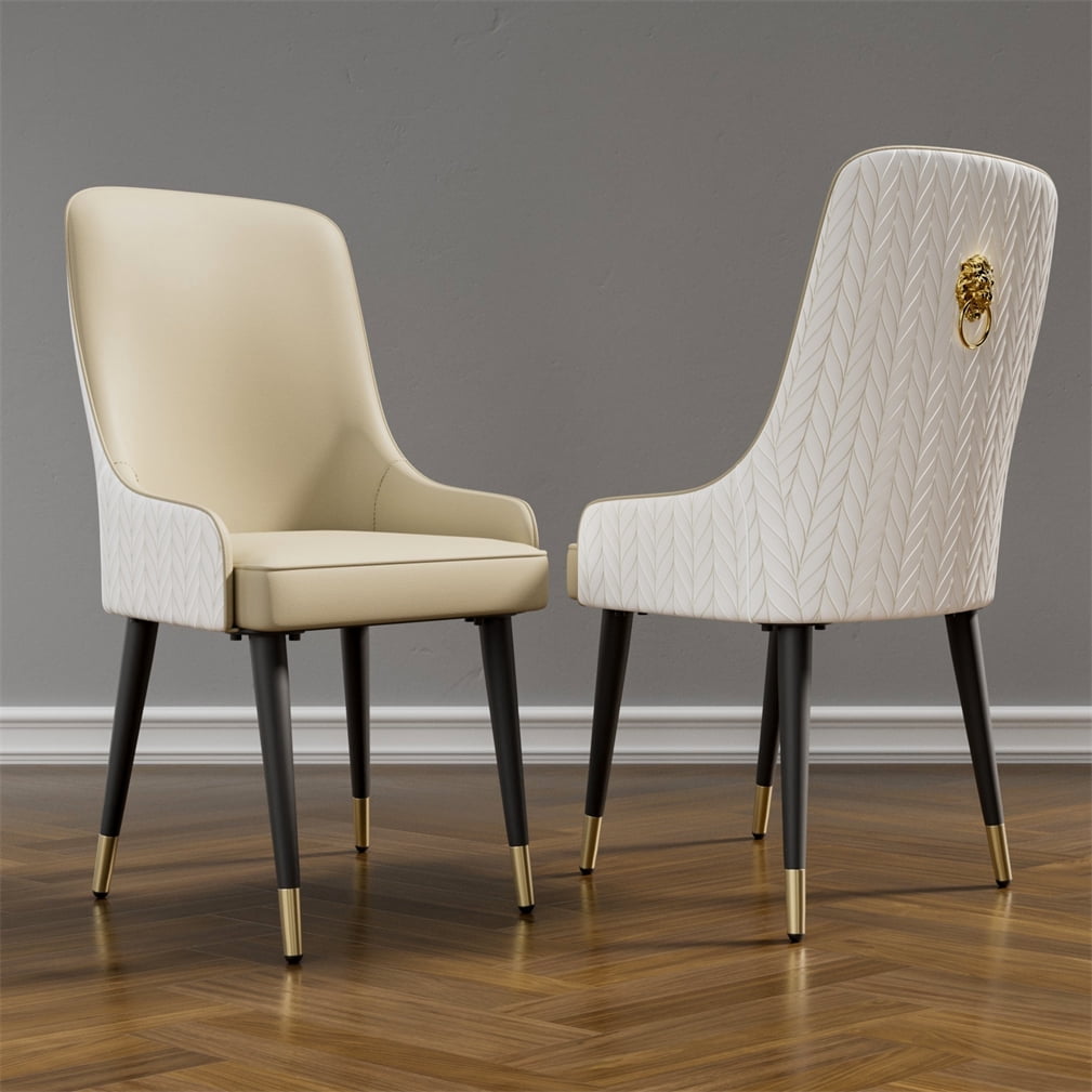 Wisfor Set of 2 Microfiber Leather Dining Chairs Soft Upholstered Kitchen Chairs Seat, Light Khaki Colour