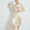 thumbnail image 3 of Defitshape Women's Satin Robe Short Sleeve Bathrobe Knee Length Lightweight Wedding Soft V Neck Bride Silky Sleepwear Golden X-Large, 3 of 4