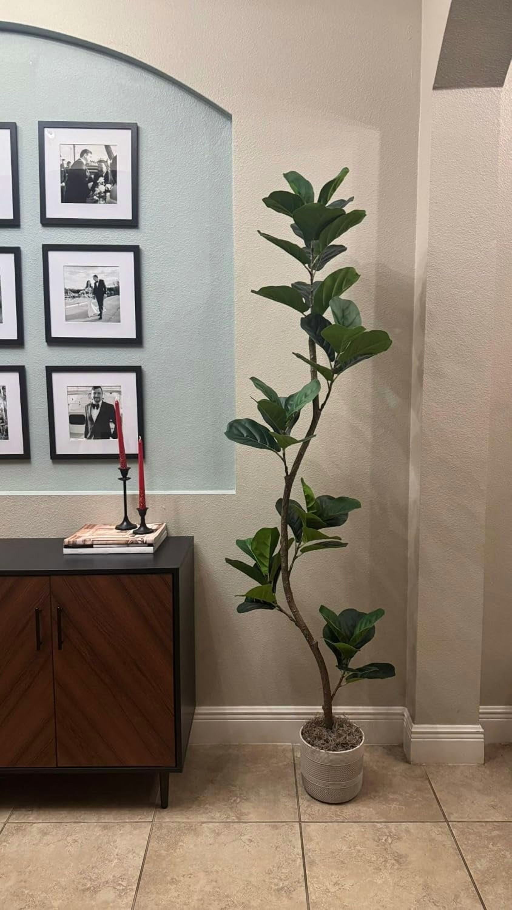Artificial Fiddle Leaf Fig Tree - 6 ft Fake Plant with Black Nursery Planter, Large Fake Tree for Home or Office Decor - Artificial Plants Indoor Outdoor, Housewarming Gift