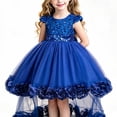 thumbnail image 2 of Girls Mini Gown Sequin Embroidery Flower Ruffle Sleeve Cinched A-Line Tutu Princess Dress Kids Elegant Fluffy Mesh Layered Dresses Blue 3-4 Years, 2 of 7