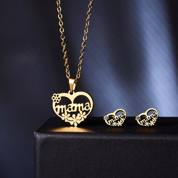 Rinhoo, conjunto de joyería para el día de la madre, regalo de acero inoxidable, collar con colgante de flor rosa y corazón para mamá, pendientes, regalo de Acción de Gracias para mamá Dengxun unisex
