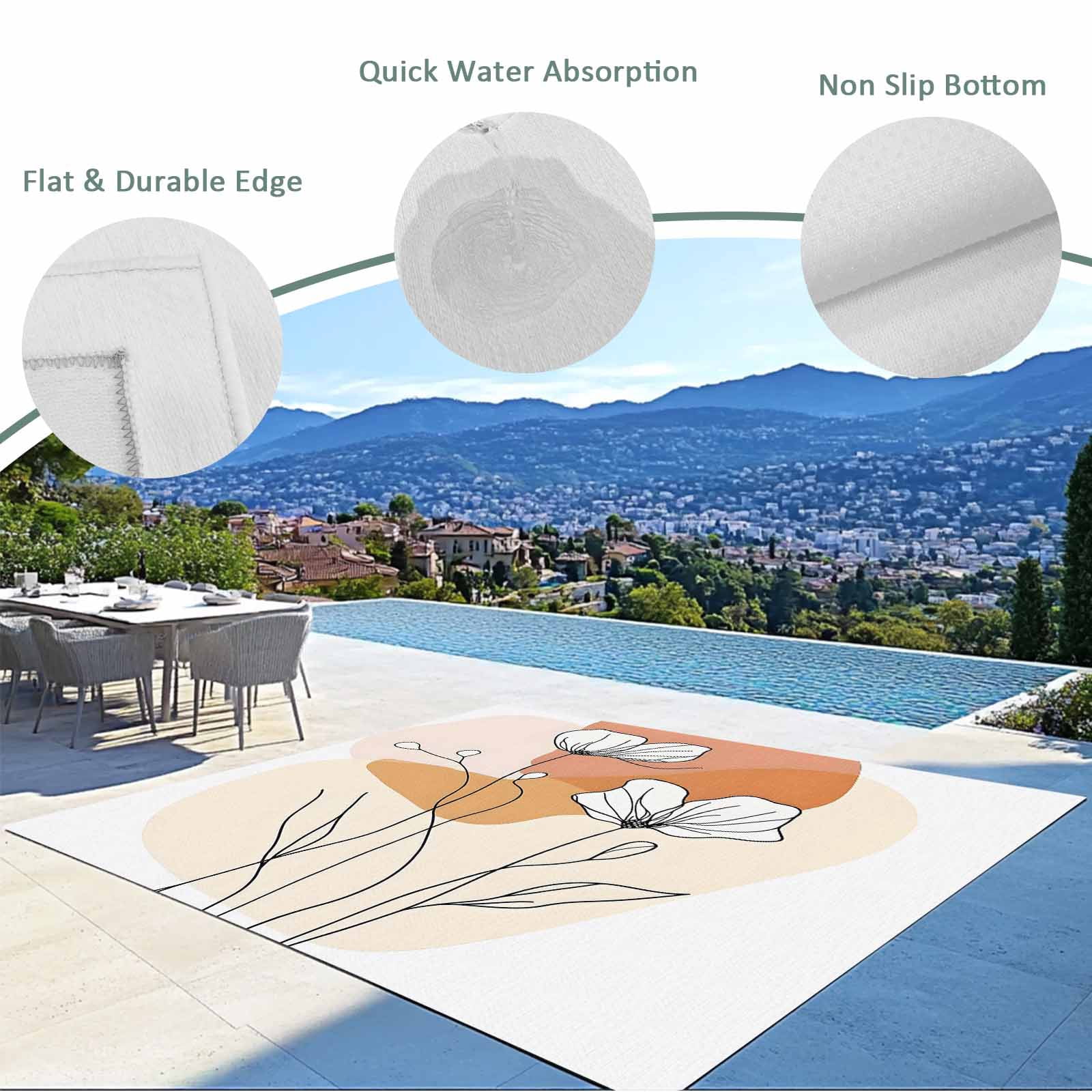 Fsddascl Boho Floral Outdoor Rug for Patio/Deck/Porch, Non-Slip Large Area Rug 4 x 6 Ft, Abstract Contemporary Minimalist Clean-lined Indoor Outdoor Rugs Washable Area Rugs, Camping Rug Carpet