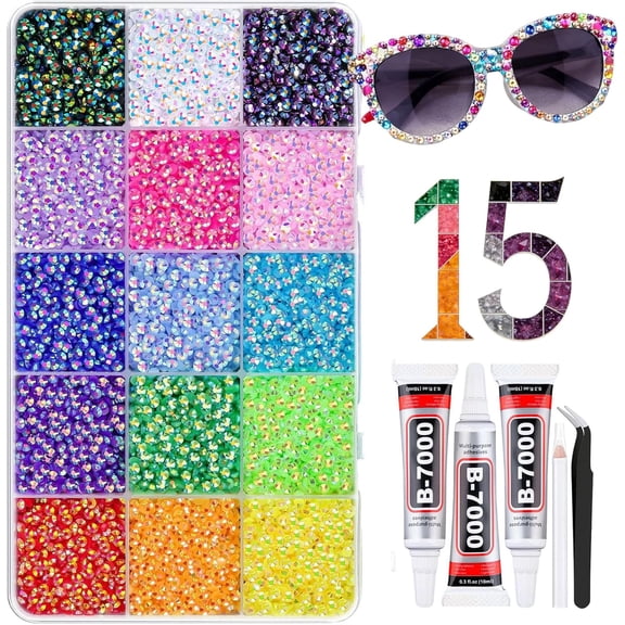 Bedazzler Kit with Rhinestones, 3mm Flatback Gems & Glue Pen, Complete DIY Craft Set for Nails, Phone Cases, Clothes & Art