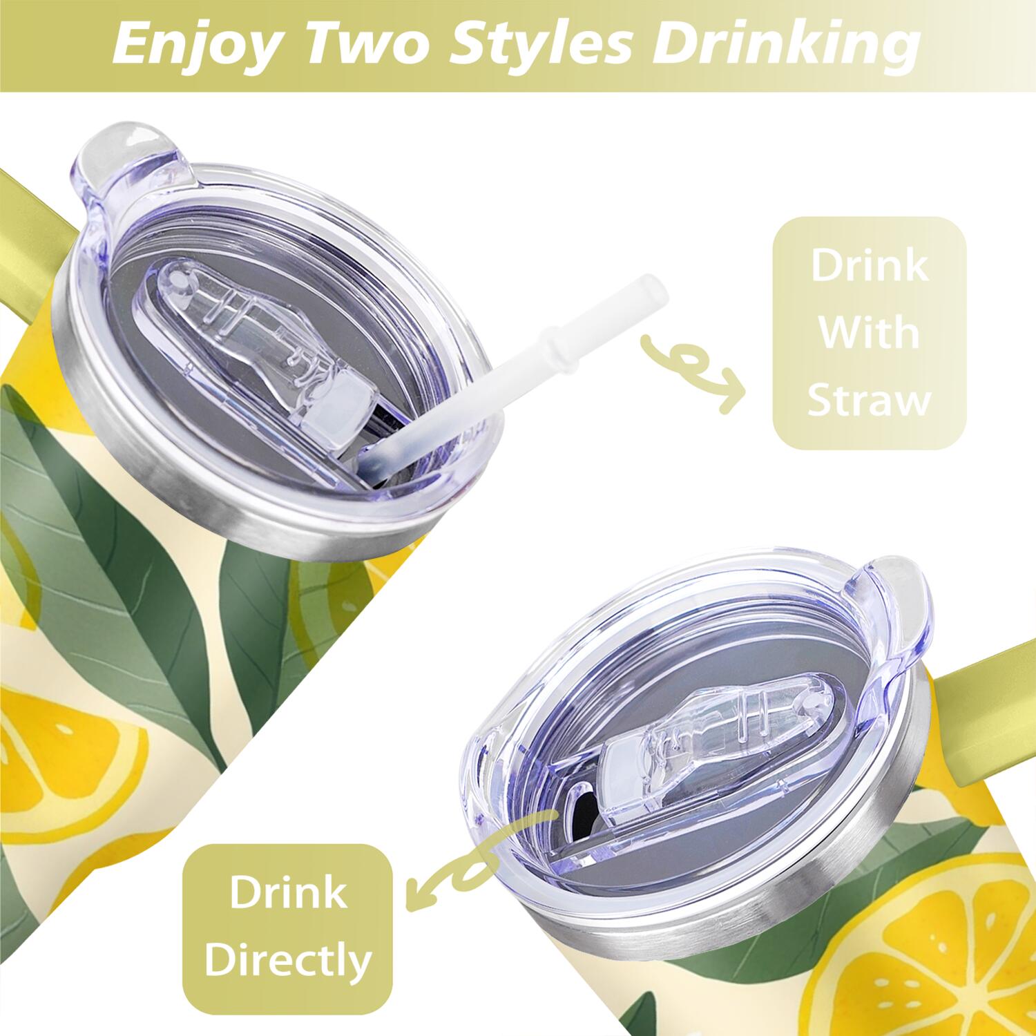 40 oz Lemon Tumbler with Handle Double Wall Vacuum Insulation Water Bottle Gift for Women Men