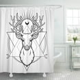 thumbnail image 1 of Cortinas de ducha ABPHQTO Místico de la cabeza Ciervo con cuernos Símbolos de geometría sagrada Luna 152x180 cm, 1 of 2
