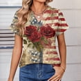 thumbnail image 5 of Hogleaql 250th Anniversary Tops, Women's Patriotic Short Sleeve V Neck American Flag T-Shirts Trendy Button Independence Day Loose Fit Pullover Wine 2XL, 5 of 5
