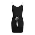 thumbnail image 4 of kytmyeq Women's Summer Solid Colour Loose Suspenders Pockets Patchwork Drawstring V-Neck Dresses, 4 of 4