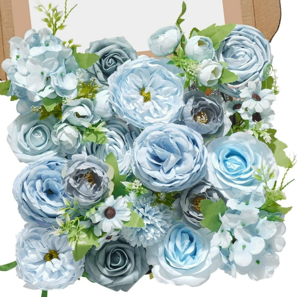 Flores artificiales de seda azul Serwalin para boda