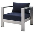 thumbnail image 3 of Lounge Sectional Sofa Chair Table Set, Sunbrella, Fabric, Aluminum, Metal, Silver Blue Navy, Modern Contemporary Urban Design, Outdoor Patio Balcony Cafe Bistro Garden Furniture Hotel Hospitality, 3 of 10