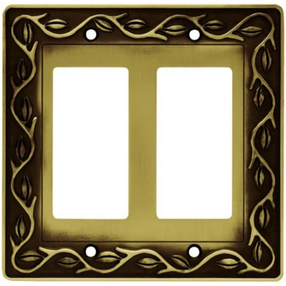 Brainerd 64179 Leaf and Vine Double Decorator Wall Plate Switch Plate Cover Tumbled Antique Brass