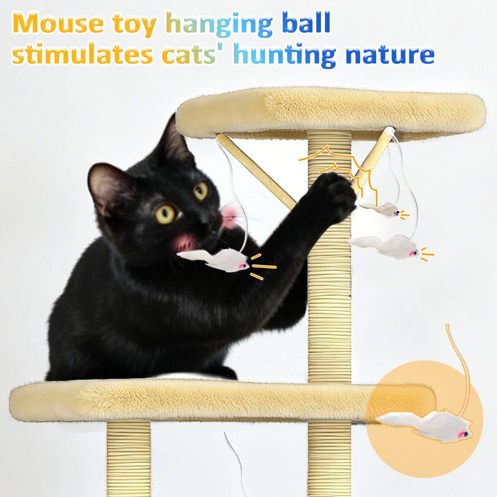 Cat Tree, 53in Cat Tower with Sisal Scratching Posts, Climbing Ladder, Hanging Toys, Pet House Furniture for Indoor Kittens, Beige
