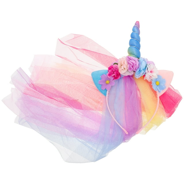 BRIGHTFUFU 1pc Velo Aro de pelo Diseño de unicornio Aro de cabeza Tocado de fiesta Accesorios para el cabello de hadas para niños Patrón 1