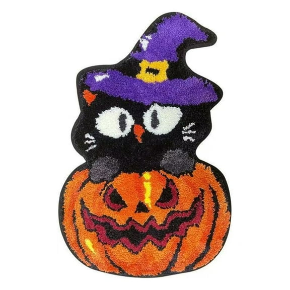 ZMKIAG Halloween Bath Rug Pumpkin & Black Cat Shaped Tufted Bath Mat, Non Slip Bathroom Shower Rugs, Cute Plush Front Door Mat Carpet for Home Kitchen Bedroom Porch 𝗞𝗶𝗱𝘀 Room