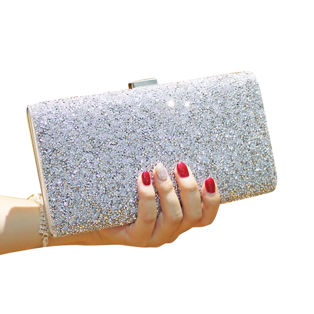 silver diamante clutch