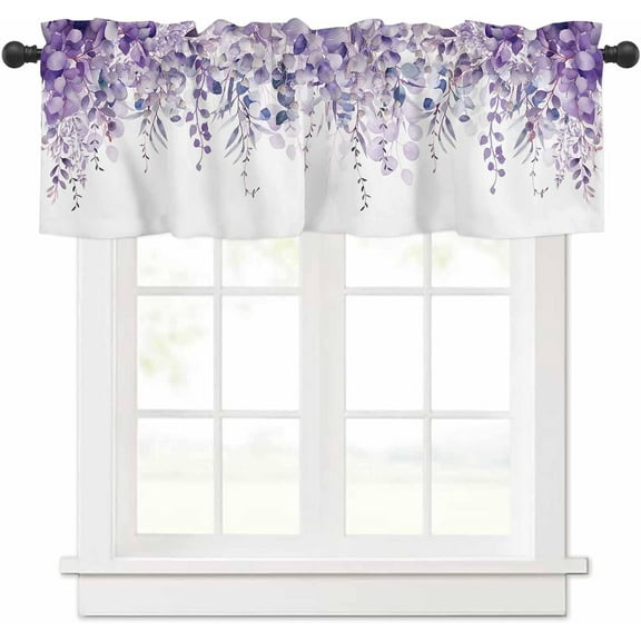 Purple Eucalyptus Leaves Curtain Valance for Windows/Living Room/Kitchen/Bathroom/Farmhouse, Short Rod Pocket Tier Curtain Window Treatment, 1 Panel 54 x 18 Spring Floral Summer Botanical