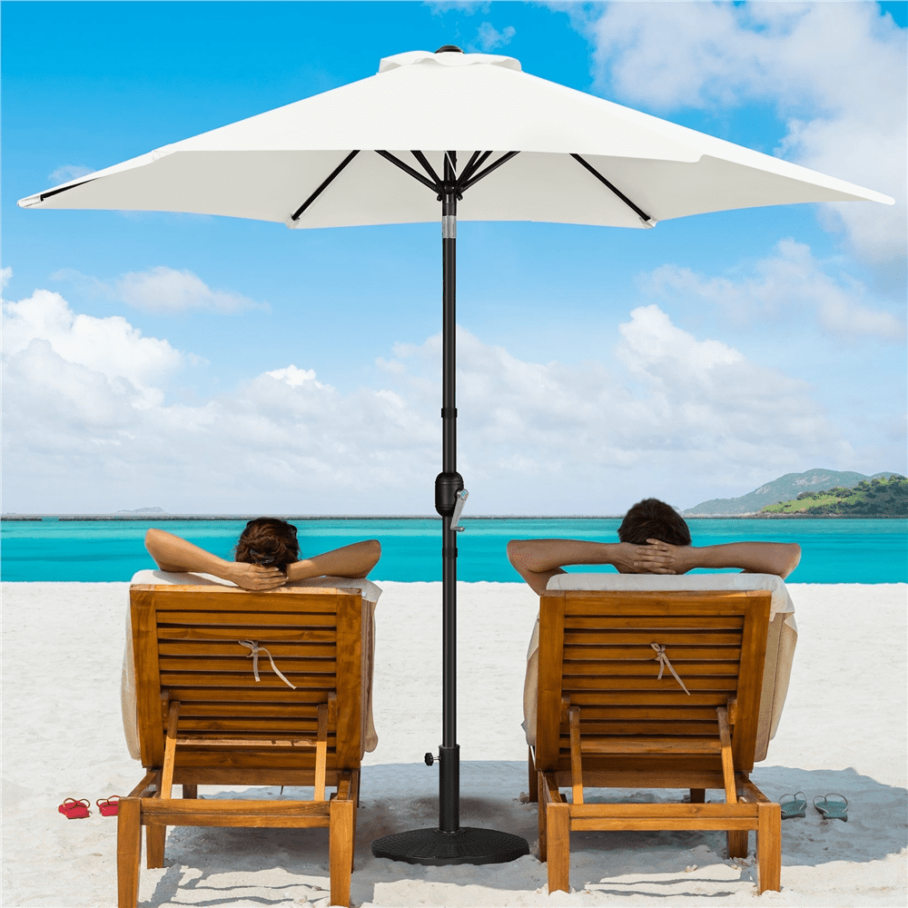 Renwick 9 Ft Outdoor Patio Umbrella with Push Button Tilt and Crank, Cream