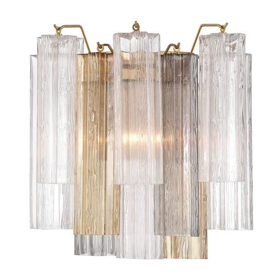 ADD-303-AG-AU Crystorama Lighting Addis - 2 Light Wall Sconce-14.5 Inch Tall and 14.5 Inch Wide-Aged Brass Finish-Autumn Glass Color