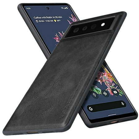 X-level Google Pixel 6 Case, Anti-Scratch Premium PU Leather Soft TPU Bumper Shockproof Protective Phone Cover Case for Google Pixel 6 (Black)