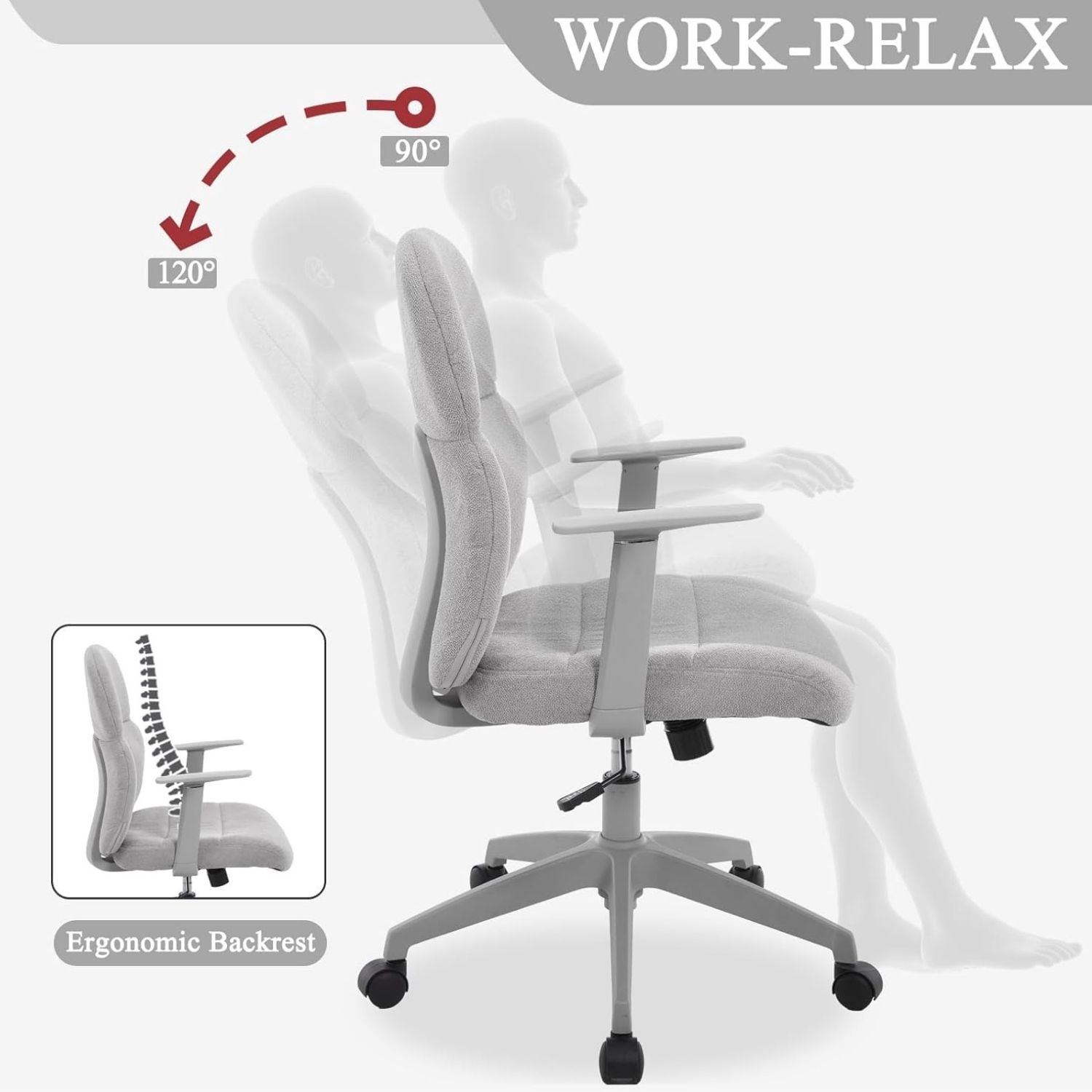 Dayalane Modern Adjustable Office Chair, Swivel Fabric Ergonomic Task Chair with Armrests, 90-120° Tilt Function and Wide Cushion Desk Chair for Home/Bedroom/Study/Office/Conference Room, Beige