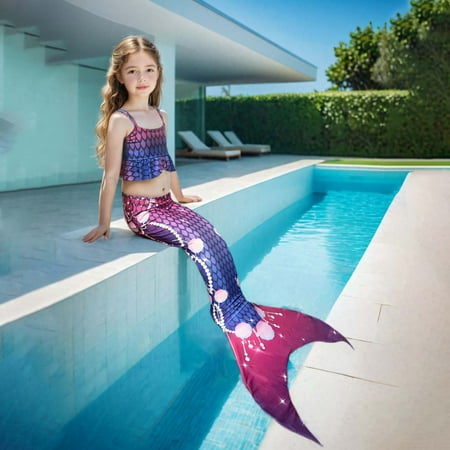 WEAIXIMIUNG Girls Role Play Swimsuit 3-piece Set Girls Swimsuit Bikini Fishtail Set 110