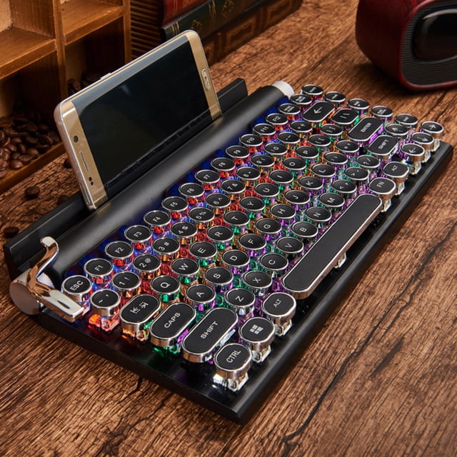 Retroiluminación mecánico retro 83 teclas Bluetooth5.0 Durable Multi-System Gaming Keyboard para Office Coffee Shop School Laptop perfke Teclado de máquina de escribir