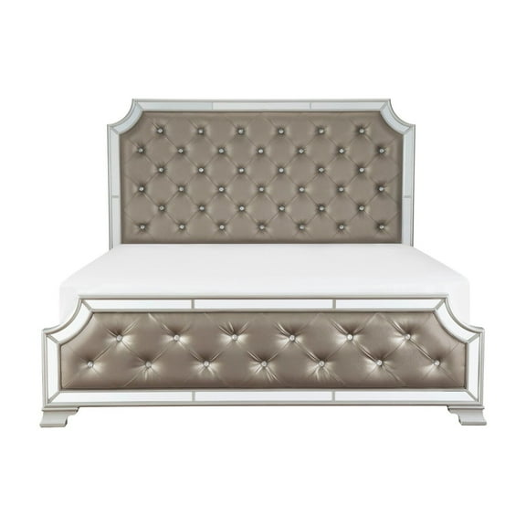 Glamorous Silver-Gray 1pc Queen Size Bed Button-Tufted Headboard Footboard Mirrored Framing Bedroom Furniture