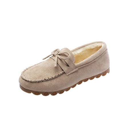 hopeusnice Clearance Women s Suede Loafers Fuzzy Fleece Lined Slip On Flats Comfortable Winter Shoes Warm Indoor Outdoor Flats Khaki 38