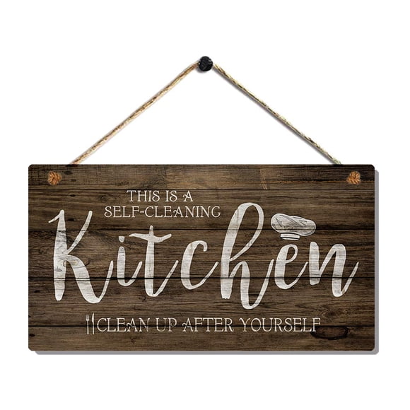 Plaque Murale en Bois Vintage - Cuisine Auto-Nettoyante - 11.5x6''