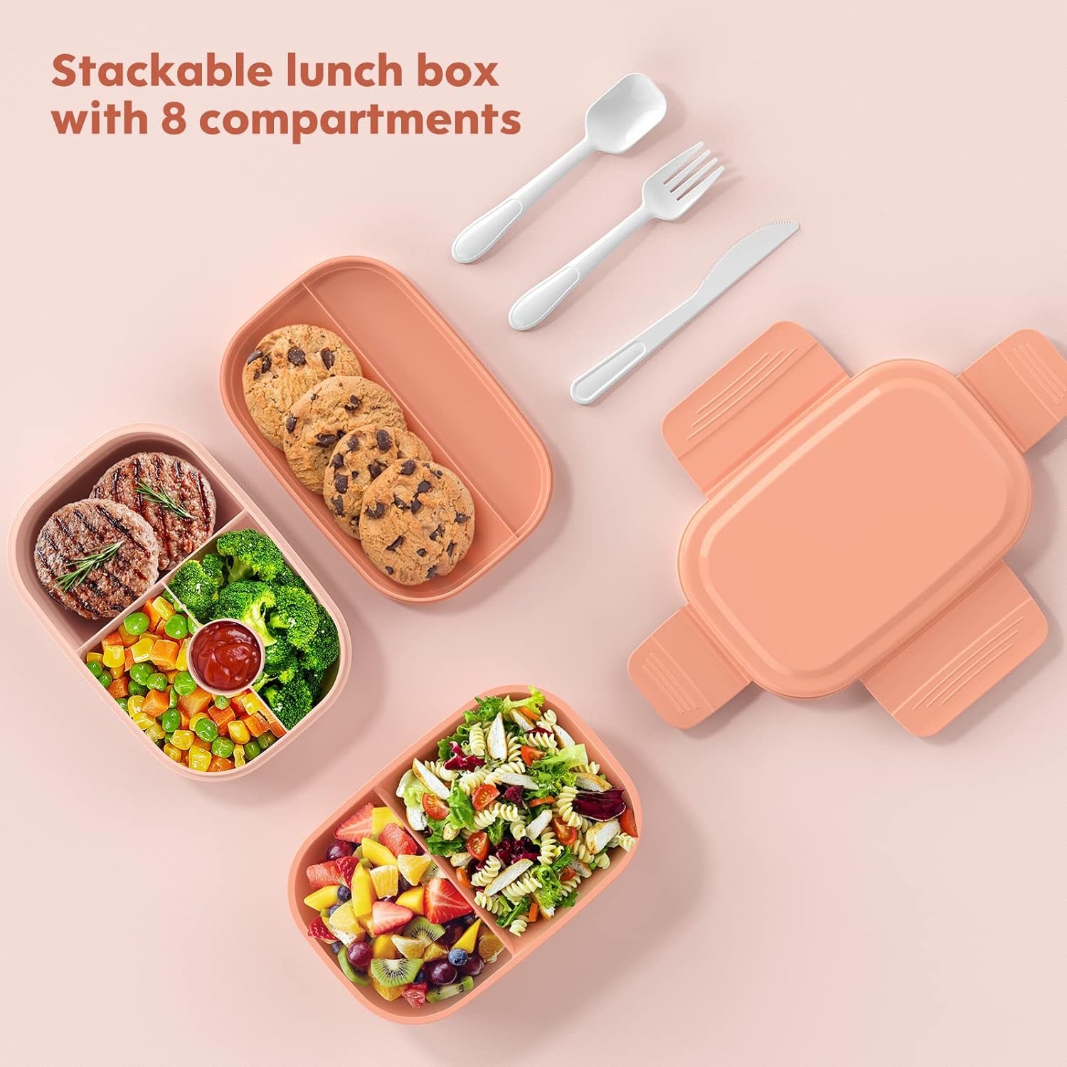 Adult Lunch Box,3 Stackable Bento Lunch Containers for Adults, Modern Minimalist Design Bento Box with Utensil Set, Leak-Proof Lunchbox for Dining Out, Work, Picnic