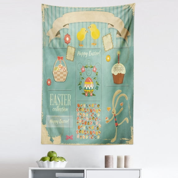 Easter Tapestry, Easter Themed Rabbit Ornamental Eggs Cupcake and ...