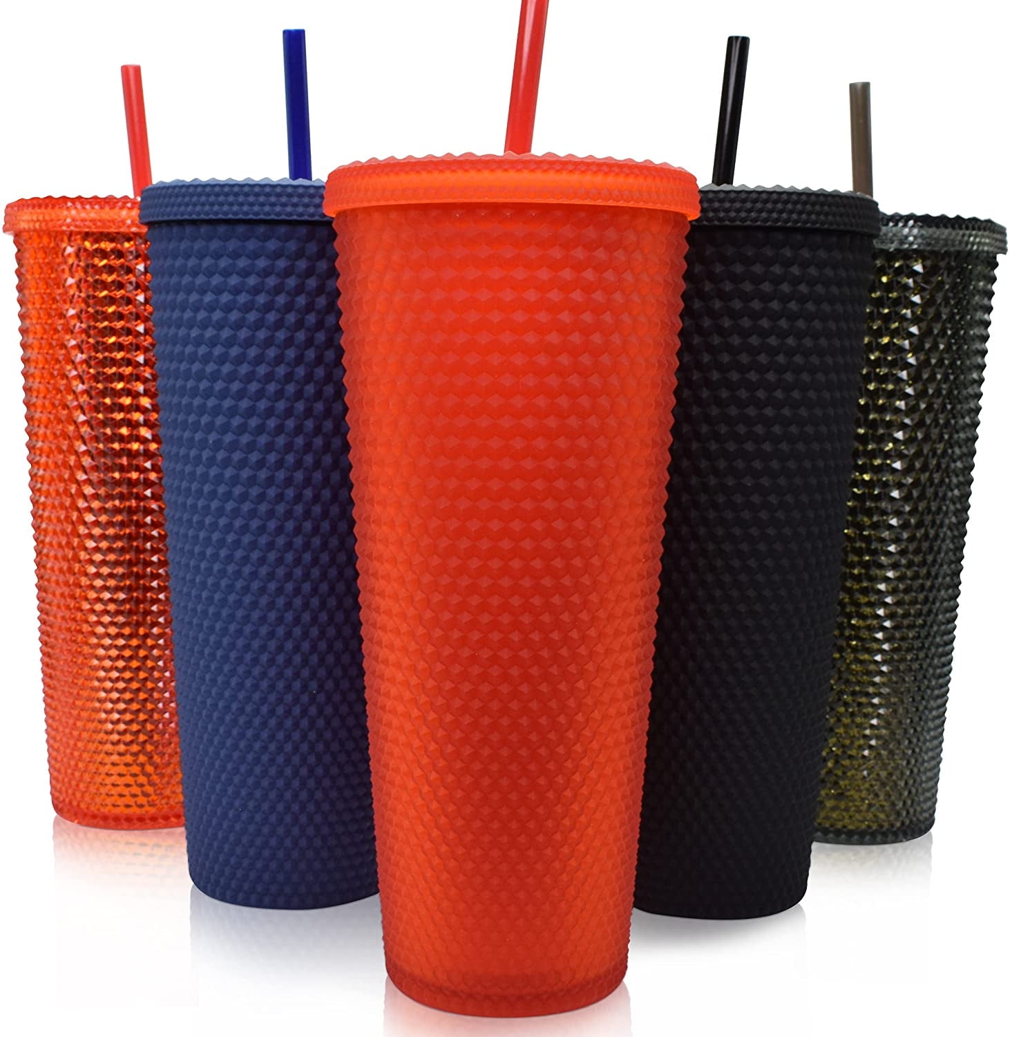 Matte Studded Cups,Casewin 24oz Studded Double Wall Plastic Tumblers with  Straw,BPA FREE,Insulated Cold Water Cups with Leakproof Lids and Straw,DIY  Reusable Large Coffee Tumblers,Birthday Gifts 