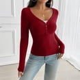 thumbnail image 5 of HLKJKLS Long Sleeve Shirts For Women Y2K Long Sleeve Lace Trim Open Collar Slim Fit Base Shirt Knit Red S-Xl, 5 of 5