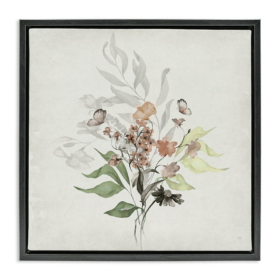 Stupell Industries Soft Florals & Butterfly Plants & Flowers Painting Black Floater Framed Canvas Art Print Wall Art, 18 x 18