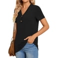 thumbnail image 3 of Blusa tipo túnica BISHUIGE para mujer Henley con botones y cuello en V, color negro XXL, 3 of 5