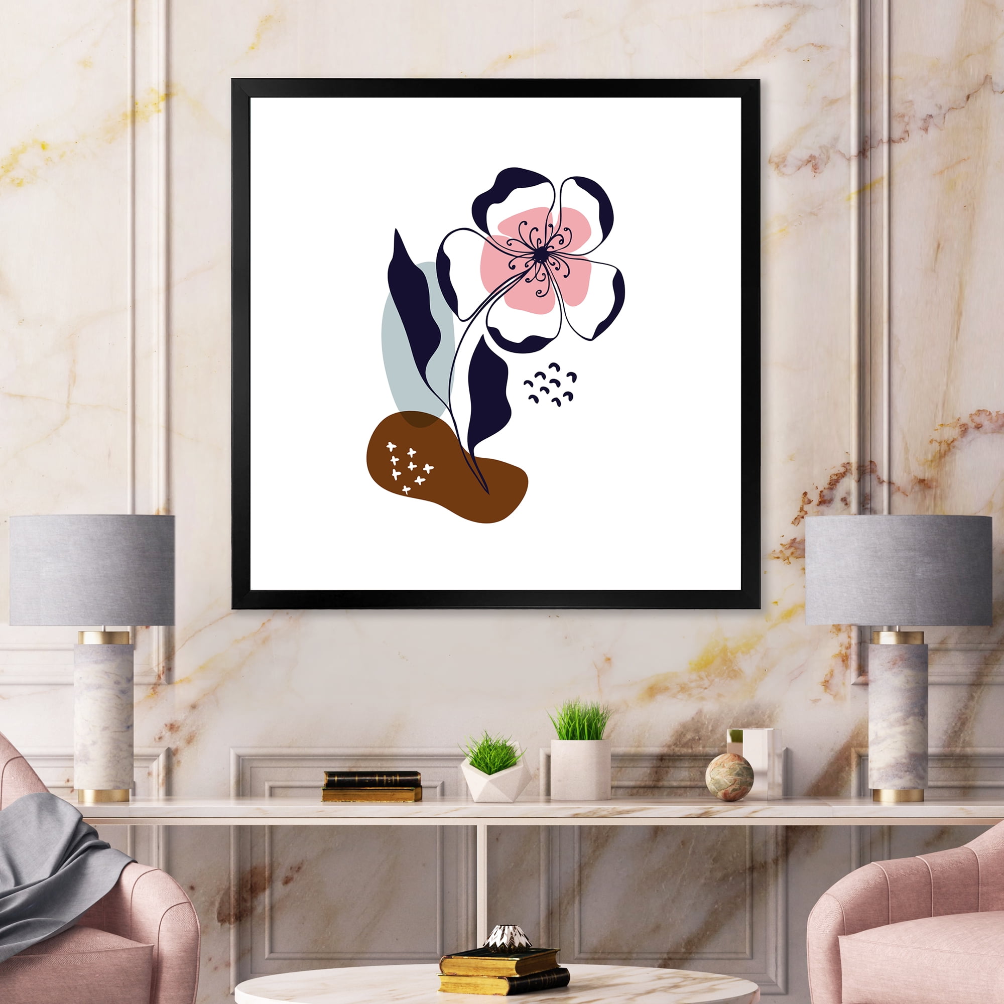 Designart 'Abstract Minimal Shapes Under Flowers IV' Modern Framed Art Print