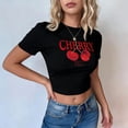thumbnail image 4 of Women'S Y2K Graphic Shirt Cherry Print Short Sleeve Slim Fitted Summer Vintage Cropped Tee Black XL, 4 of 9