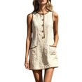 thumbnail image 2 of Endives Summer Dresses for Women Casual Button Front Mini Dress Sleeveless Round Neck Retro Dresses Comfy Trendy Summer Shift Dress with Pockets Midi Dresses for Women Beige XXL, 2 of 7