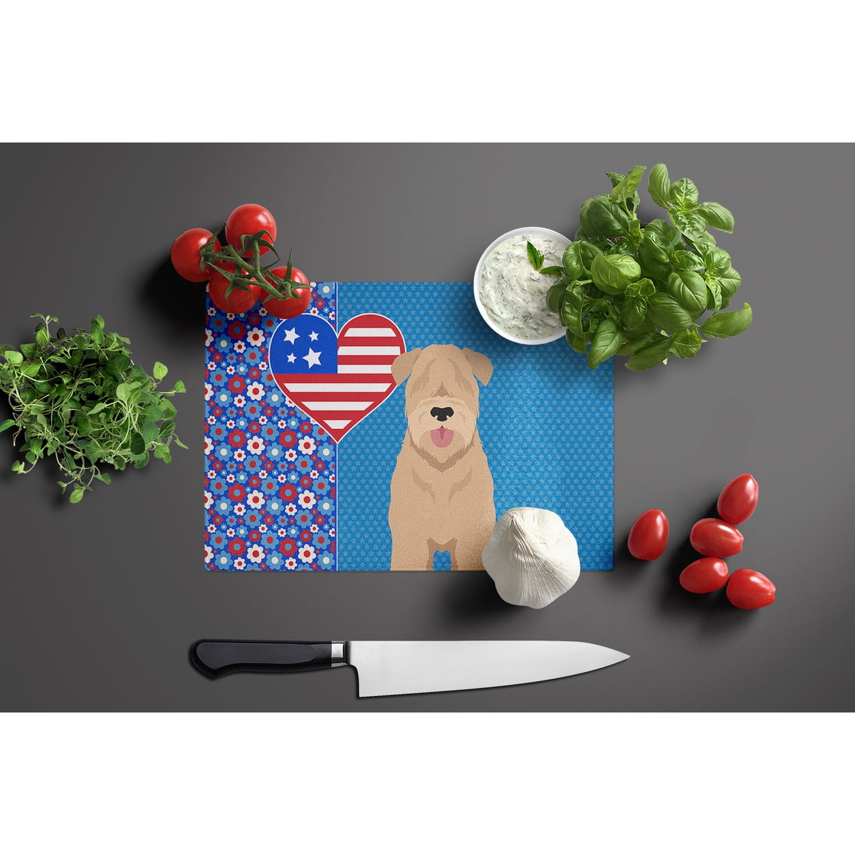 Red Wheaten Terrier Glass Cutting Board Large 12 in x 15 in