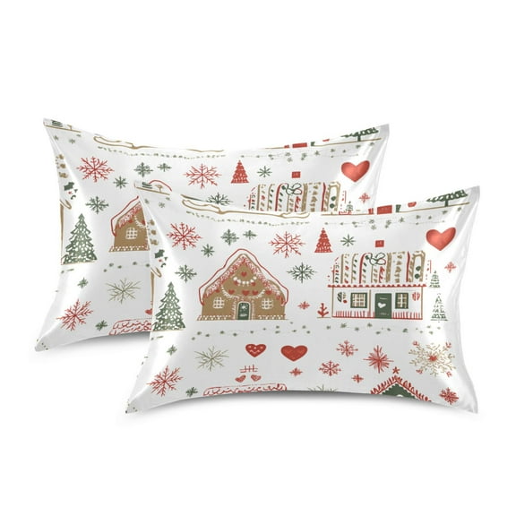 Yayeee Pillowcase Standard Size Set of 2 Satin Wrinkle Resistant Pillow Case, Red Nordic Christmas House