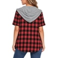 thumbnail image 5 of Horkkom Hoodies for Women Cotton Button Down Plaid Print Flannel Shirts Short Sleeve Daily Casual Tops M, 5 of 6