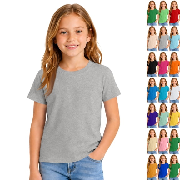 Girls Short Sleeve T Shirts Kids Summer Basic Tee Crewneck Cute Tops Gray,12-13 Years