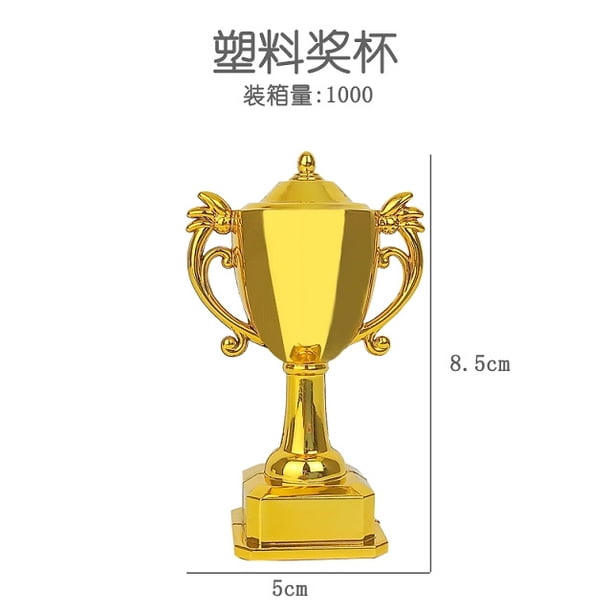 3 juegos de mini copas de trofeo: pequeños trofeos de plástico dorados con balón de fútbol para niños - Juguete de premio para fiestas de fútbol - Decoración para tartas, fiestas y competiciones dep