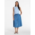 thumbnail image 3 of Time and Tru Women's Button Front Denim Midi Skirt, Sizes XS-XXXL, 3 of 6