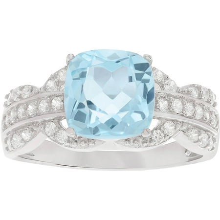Alexandria Collection Women's Square-Cut Blue Topaz Sterling Silver CZ Engagement Ring, Blue