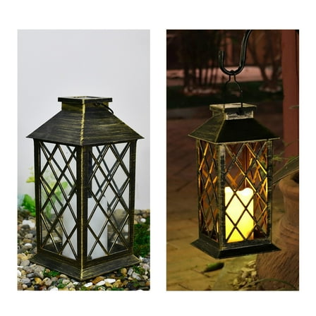 Hyknon Candle Lantern Vintage Home Decor Cooper Brushed Brown Candle Lantern Waterproof Flameless Hanging Lantern Decorative Metal Lantern for Indoor&Outdoor Garden