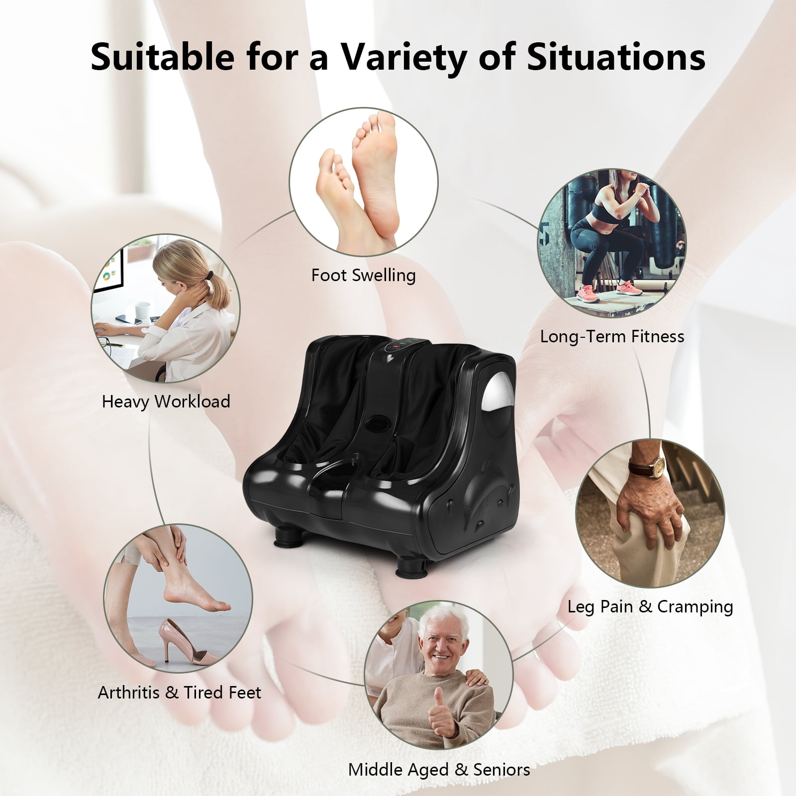 Costway Leg Massager Shiatsu Kneading Rolling Vibration Heating Foot Calf Black