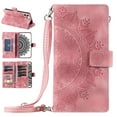 thumbnail image 1 of Nalacover for iPhone 12 Pro Max Embossed Floral Pattern PU Leather Crossbody Case with Shoulder Strap,Shockproof Magnetic Flip Kickstand Credit Card Slots Zipper Pocket Wallet Phone Case,Pink, 1 of 10