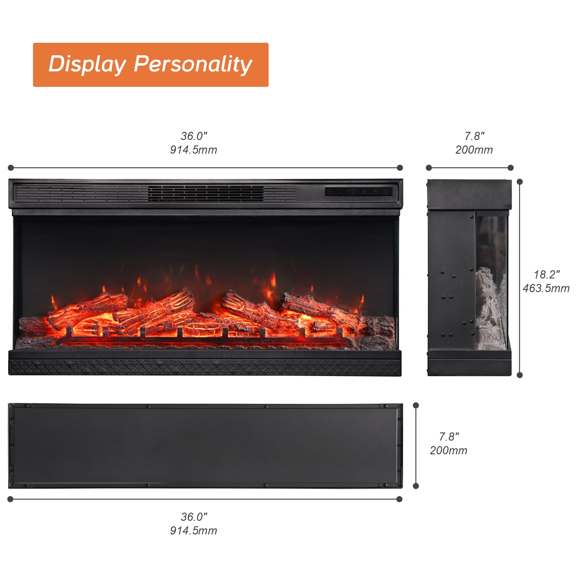 36" Electric Fireplace, Oak Wooden Side Table Fireplace End Table for Living Room, 3D Freestanding Fireplace Stove Heater